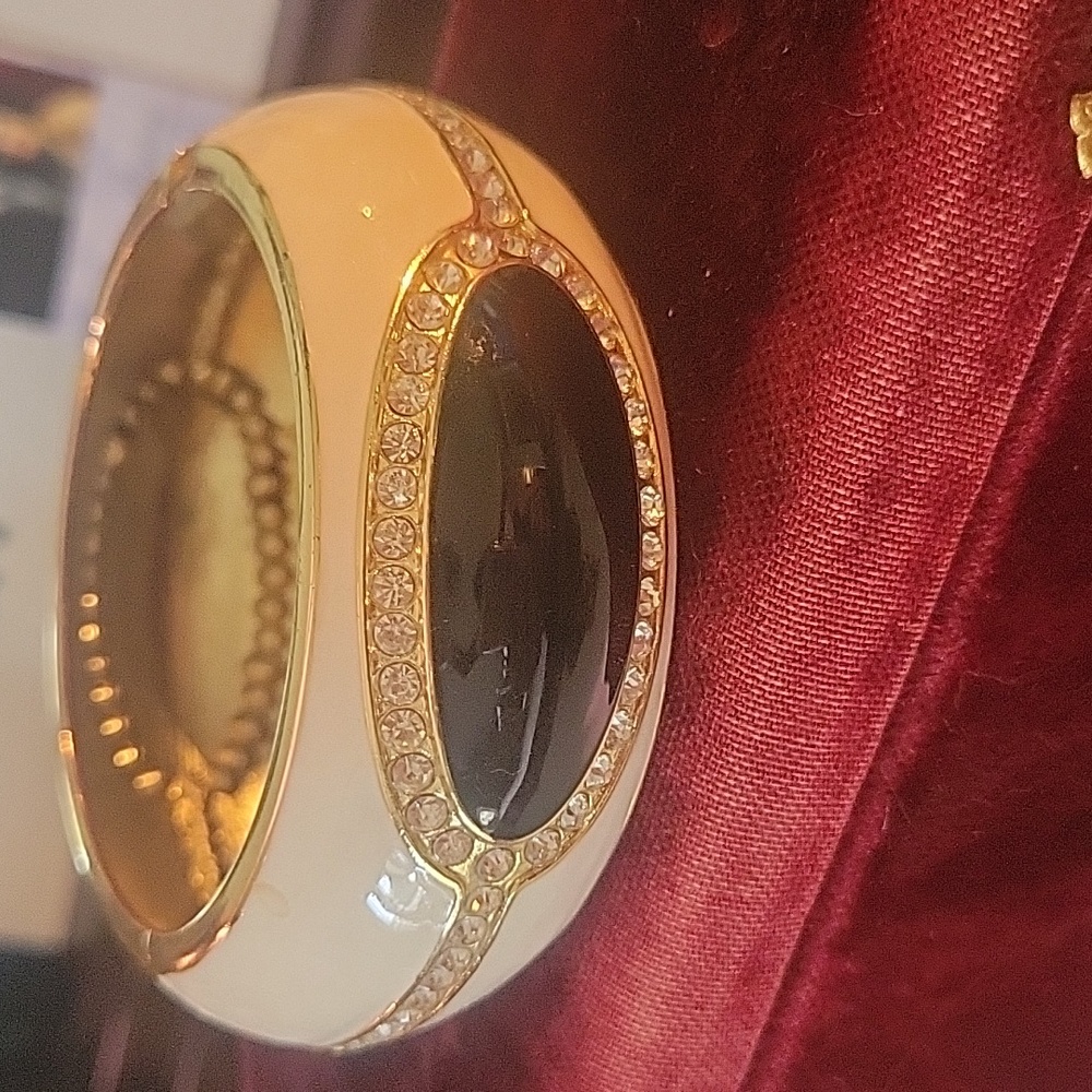 Hinged White Black and Gold Bangle